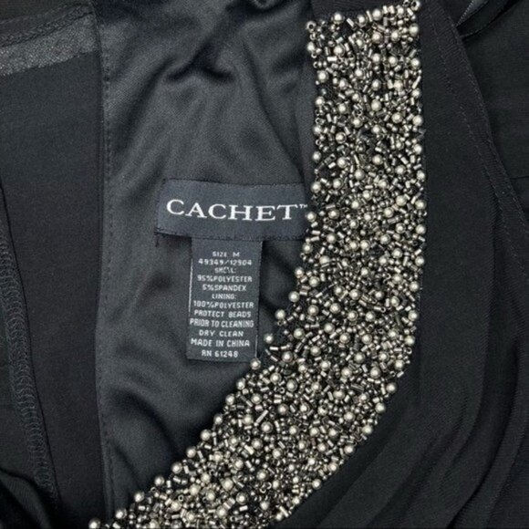 Cachet Black Beaded Neckline Open Back Sheath Dress Medium - Picture 10 of 10